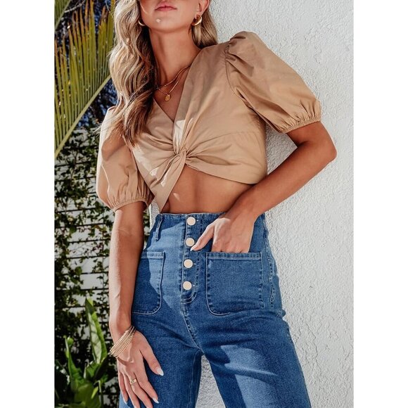 Women's Wide Leg Jeans Stretchy High Waisted Casual Denim Pants with Pockets - Picture 6 of 7